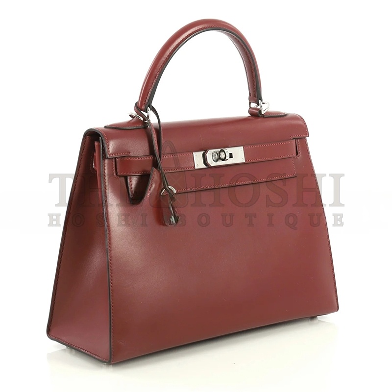 H**me5 KELLY 25 BOX BORDEAUX WITH PALLADIUM HARDWARE (25*17*7cm) Master Quality